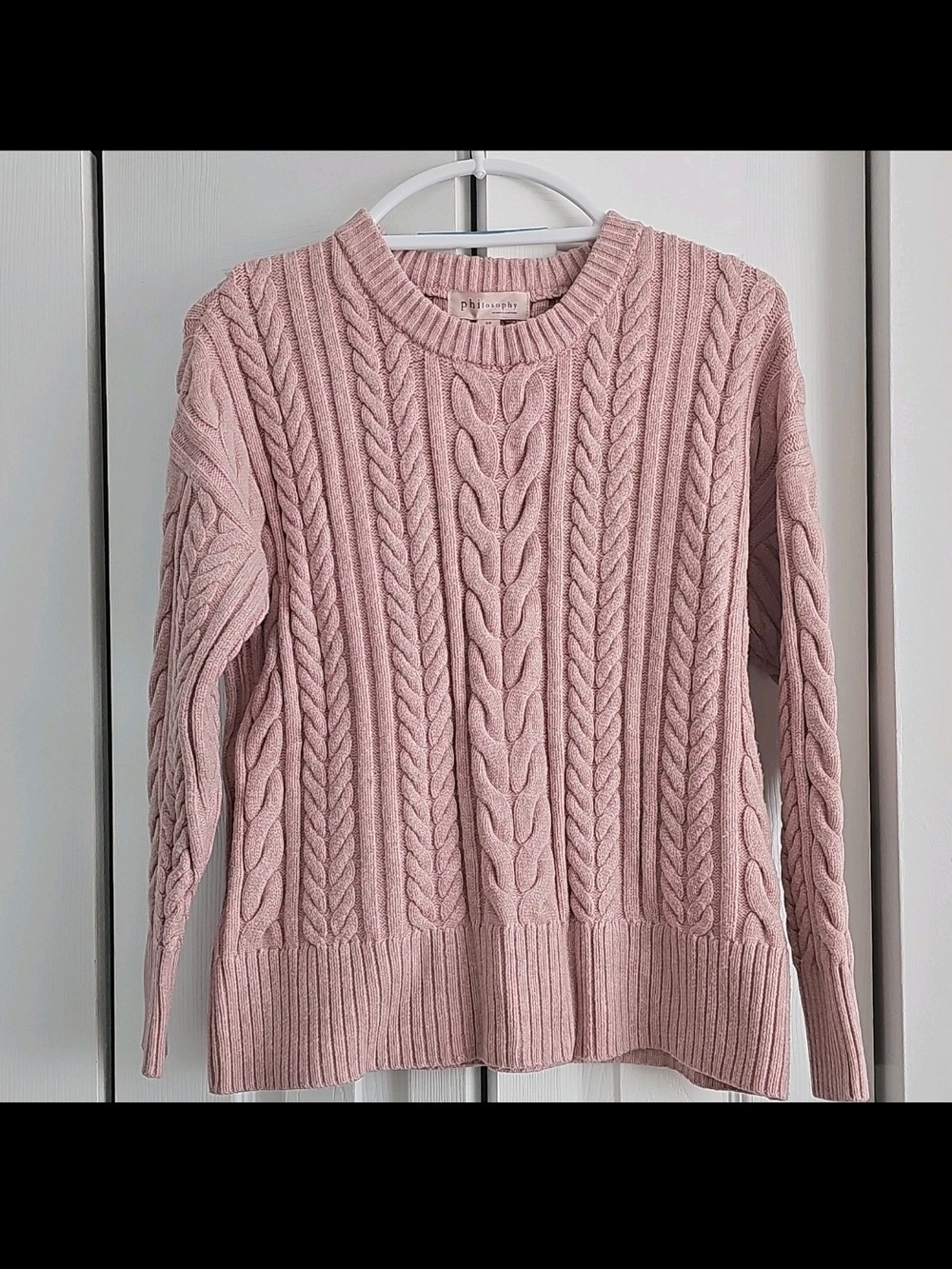 Philosophy Dusty Rose Cable-Pattern Crewneck Sweater